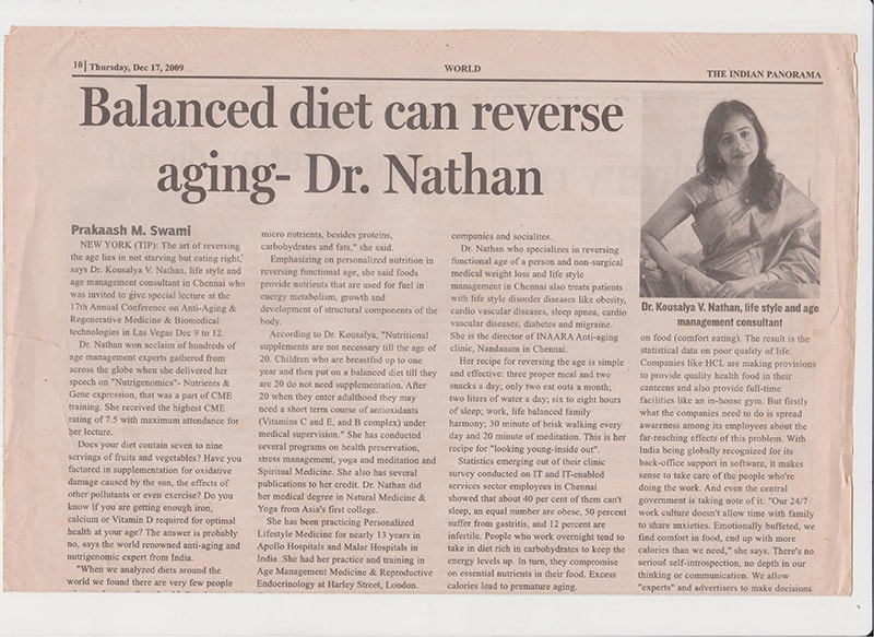 Balanced diet can reverse aging - Dr. Kousalya Nathan